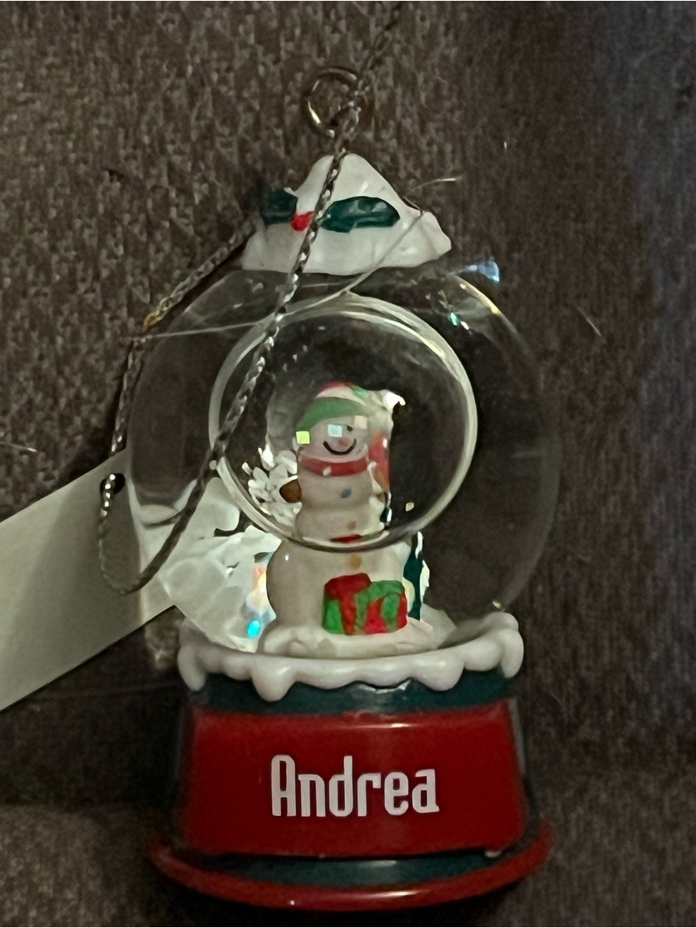 Personalized Andrea Red Snowman Glass Ornament
